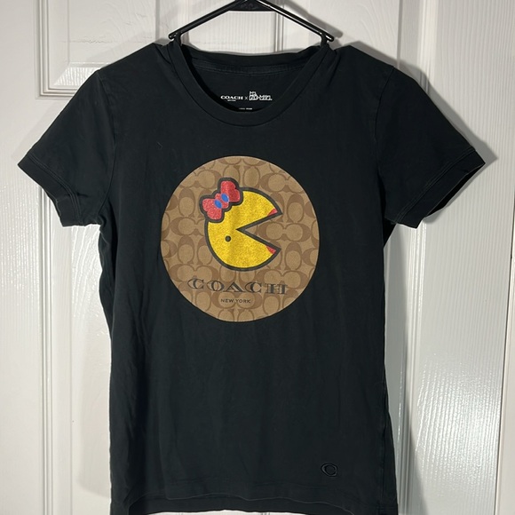 Coach VTG Ms Pac Man t shirt black short sleeve with C logo graphic on front XS - Picture 1 of 14